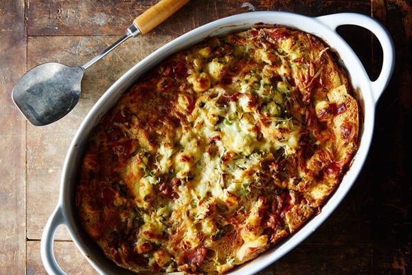 Prosciutto and goat cheese strata
