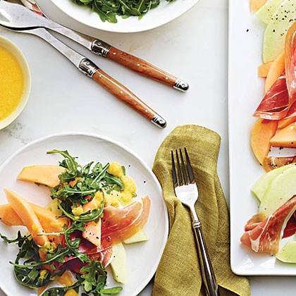 Prosciutto and melon salad with cantaloupe vinaigrette