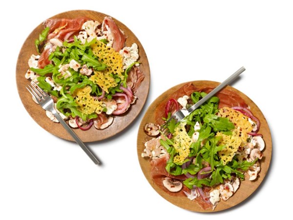 Prosciutto and pickled vegetables with cheese crisps