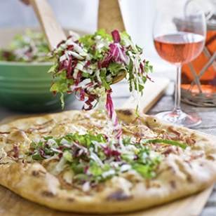 Prosciutto, Asiago & bitter greens pizz'alad