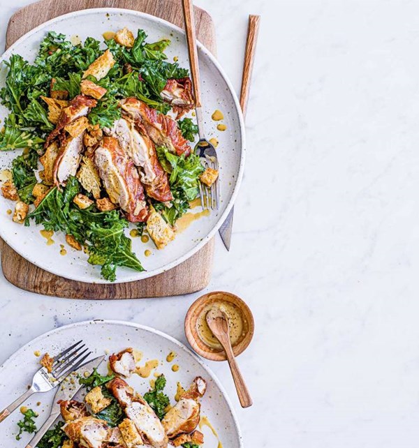 Prosciutto chicken with kale Caesar