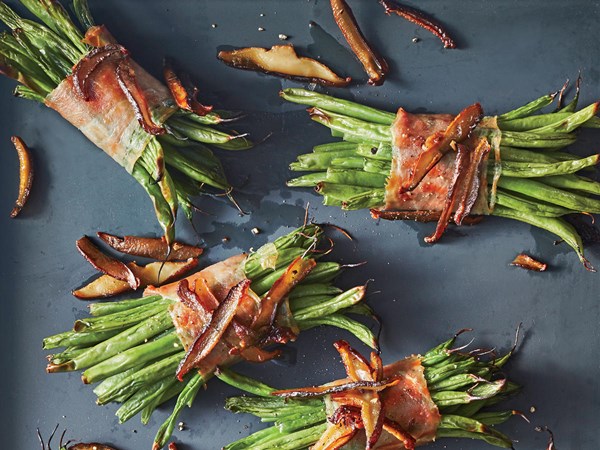 Prosciutto green bean bundles with crispy mushrooms
