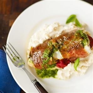 Prosciutto haddock with butter bean mash