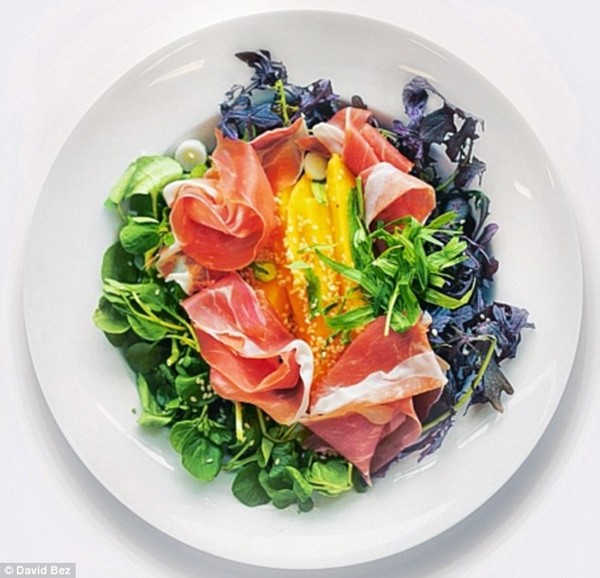 Prosciutto, mango, tarragon and sesame seeds