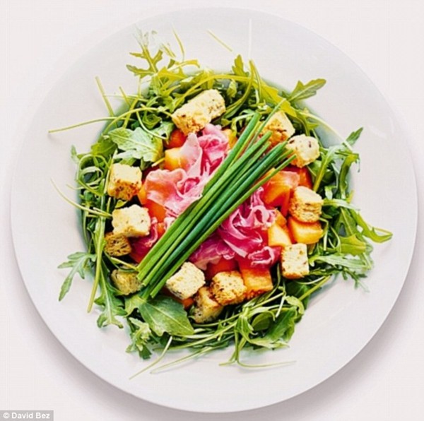 Prosciutto, melon and croutons
