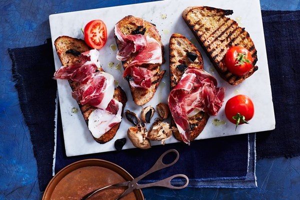 Prosciutto on black garlic toast