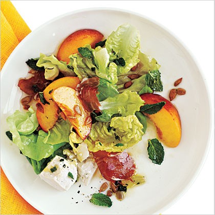 Prosciutto, peach, and sweet lettuce salad