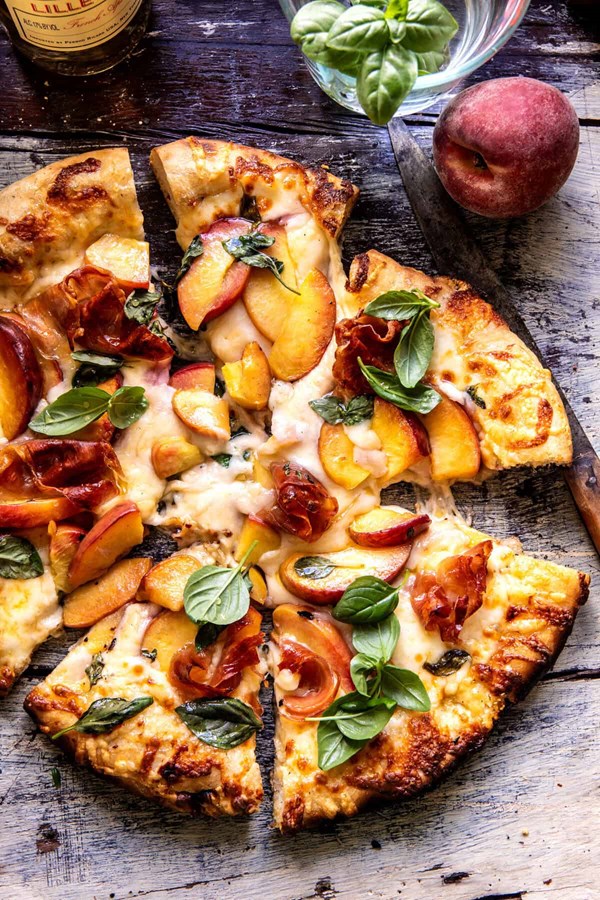 Prosciutto peach pizza