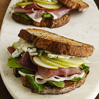Prosciutto, pear, and blue cheese sandwiches
