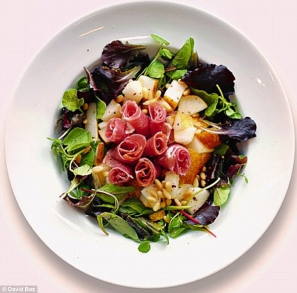 Prosciutto, pear and pine nuts