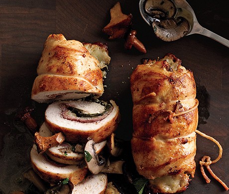 Prosciutto-stuffed chicken with mushroom sauce