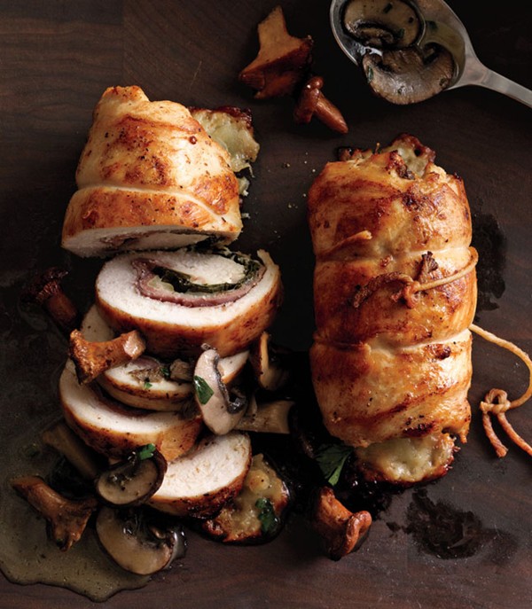 Prosciutto-stuffed chicken with mushroom sauce