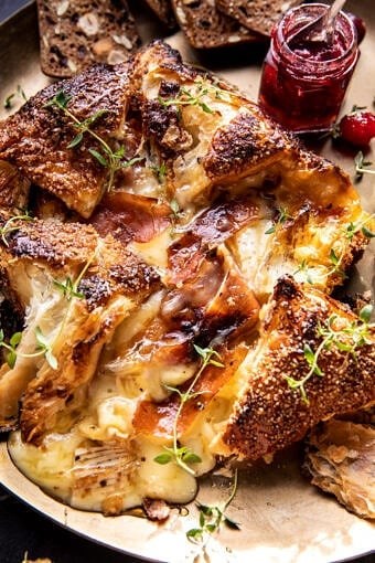 Prosciutto wrapped baked Brie in pastry