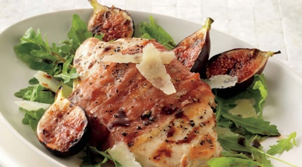 Prosciutto-wrapped chicken with fig-balsamic glaze