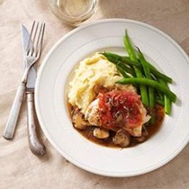 Prosciutto-wrapped chicken with mushroom Marsala sauce