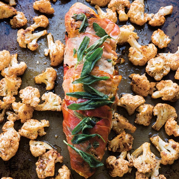 Prosciutto-wrapped pork with cauliflower