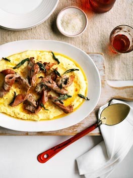 Prosciutto-wrapped veal with soft polenta