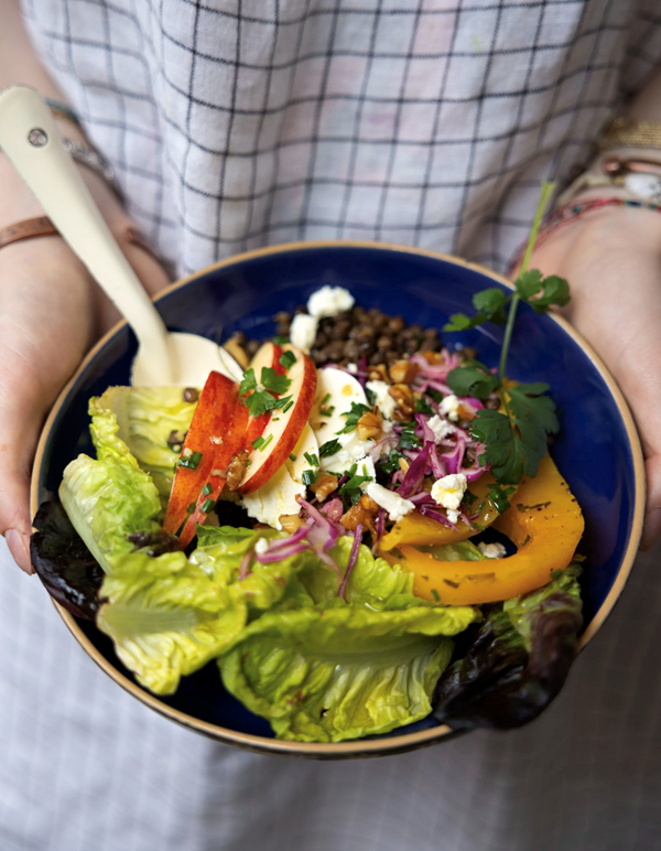 Protein-rich fall green lentil salad