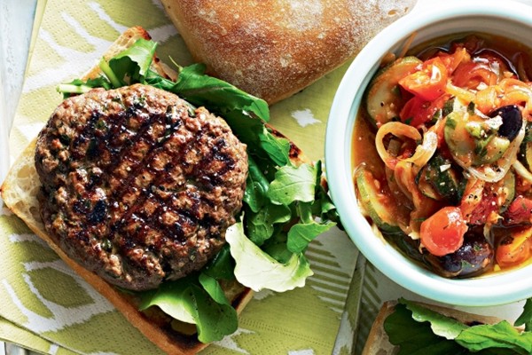 Provencal burgers with quick ratatouille