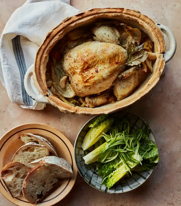 Provençal chicken casserole with new-season garlic