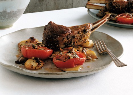 Provençal rack of lamb with roasted tomatoes