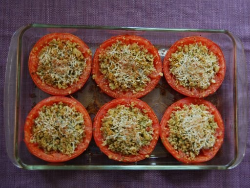 Provençal tomatoes (baked tomatoes stuffed with cheese and breadcrumbs)