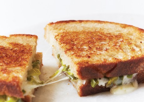 Provolone and leek greens on country sourdough