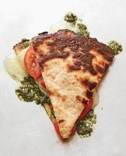 Provolone, pesto, and tomato sandwich