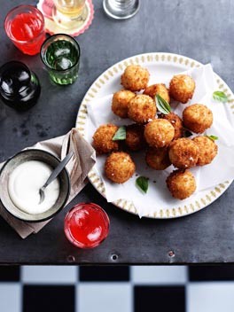 Provolone piccante arancini with thyme and garlic aioli