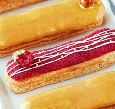 Prue's raspberry and salted caramel éclairs