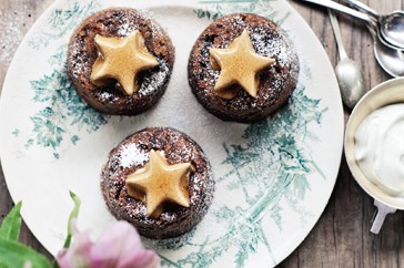Prune & Armagnac puddings with cinnamon stars