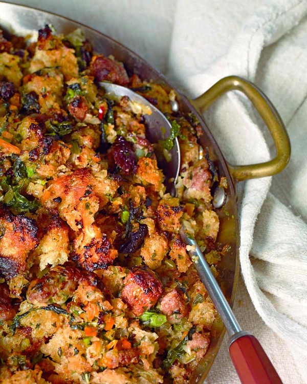 Prune and sausage stuffing