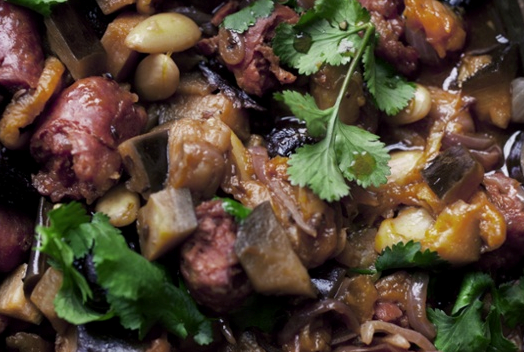 Prune, apricot, and chorizo stew