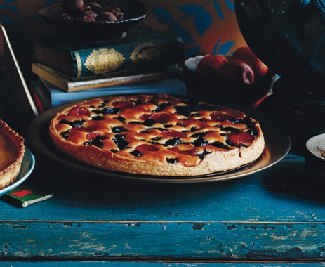 Prune, cherry, and apricot frangipane tart