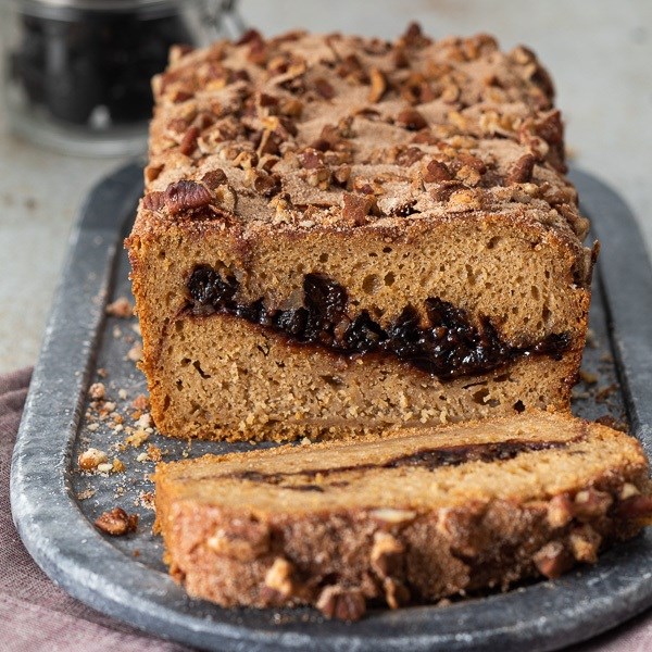 Prune-cinnamon swirl loaf cake