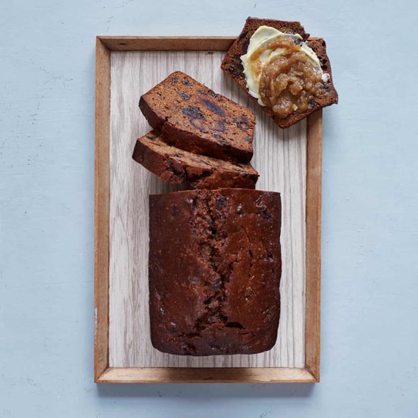 Prune, date and raisin tea cake with spiced apple jam