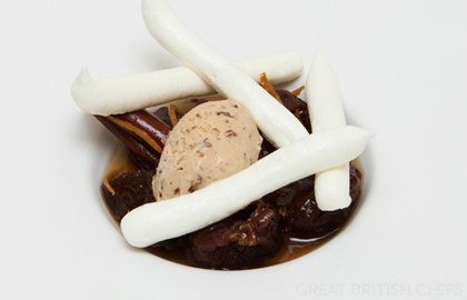 Prune mustard and pistachio ice cream with prunes and Armagnac