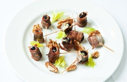 Prunes and Gorgonzola wrapped in pancetta