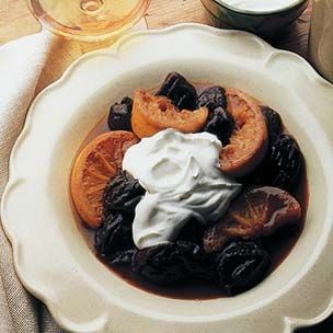 Prunes in Armagnac with crème fraîche
