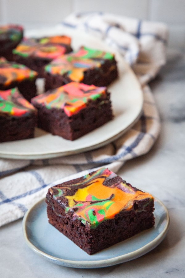 Psychedelic rainbow cheesecake brownies