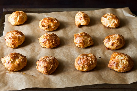 Pub gougères with anchovy and cayenne