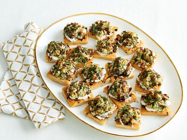 Puff pastry crackers with cumin-spiced chickpeas