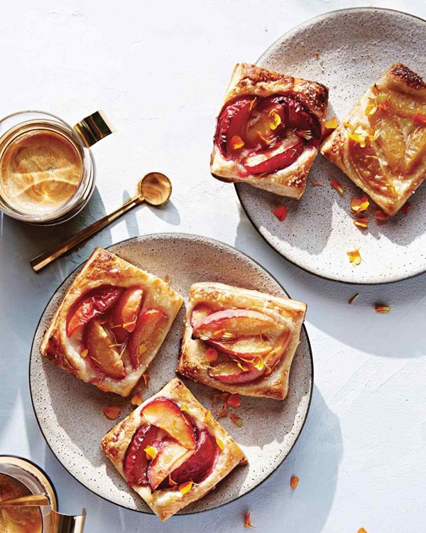 Puff-pastry tarts with stone fruits and frangipane