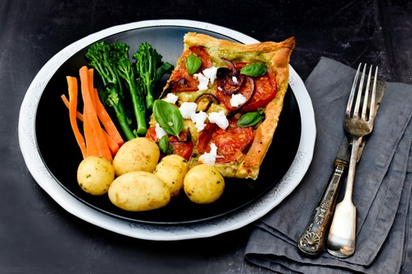 Puff pastry tomato, onion & feta tart