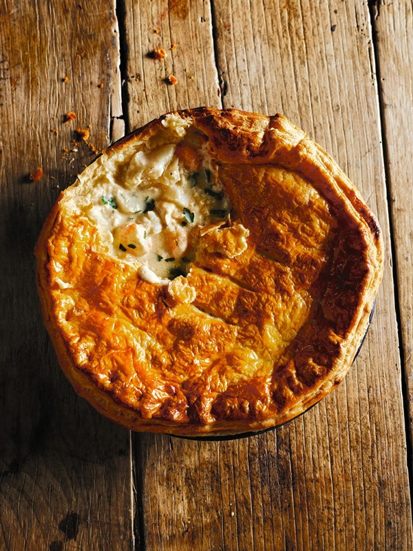 Puff pastry topped fish pie