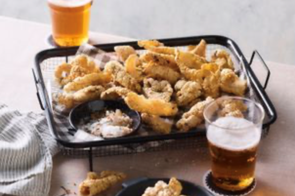 Puffed pork skin crisps with rosemary and garlic salt