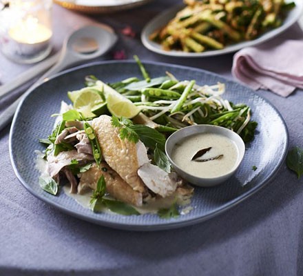 Pull-apart chicken with green curry & lime leaf dressing 