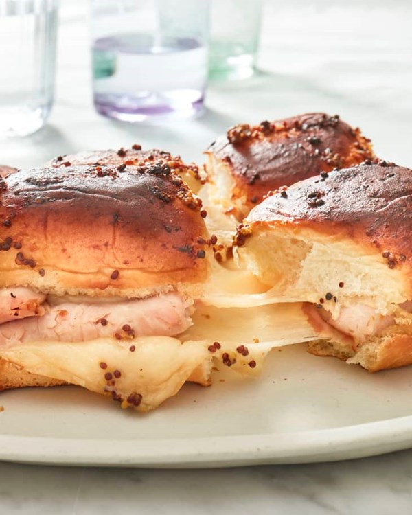 Pull-apart easy, cheesy turkey and Swiss sliders 