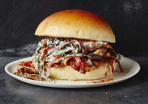 Pulled barbecue mushroom sandwiches with kale slaw