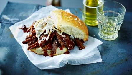 Pulled beef brisket in a bun